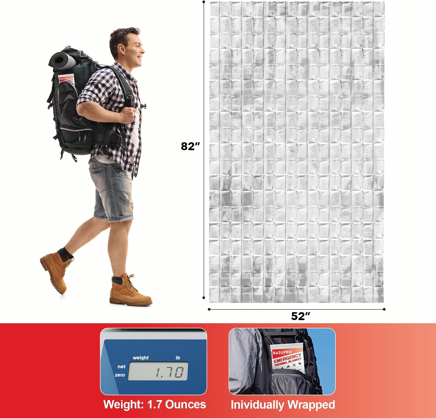 Detalle 2 de Rasupro Emergency Blankets, 9-Pack Mylar Thermal Survival Blankets