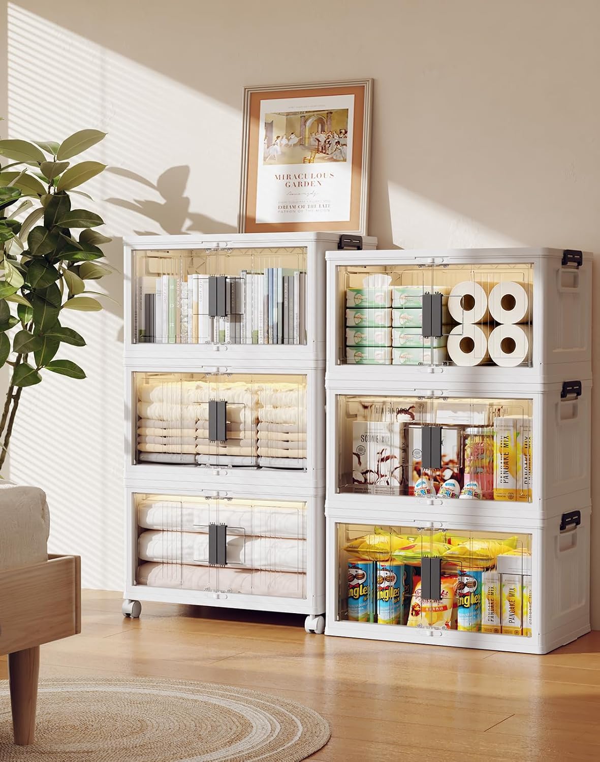 Detalle de OlarHike SBSBL7V205 48QT Storage Bins, 6-Pack, Stackable and Lockable