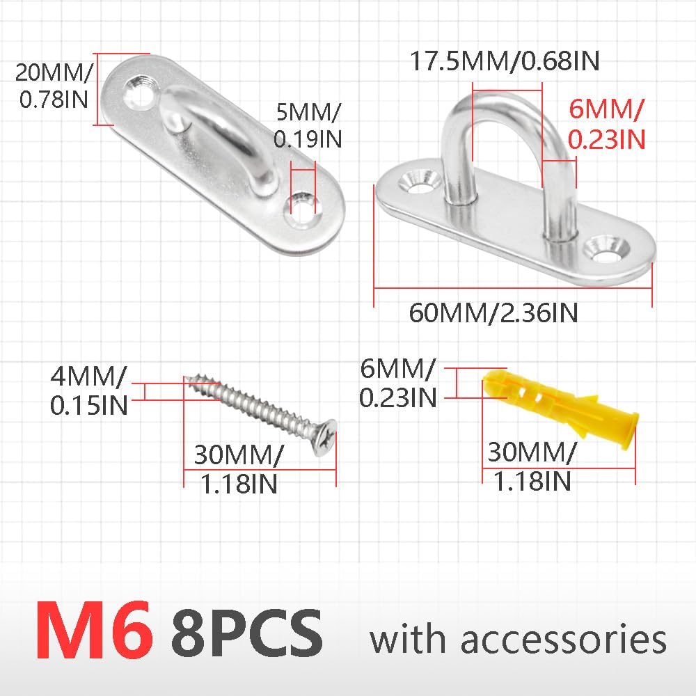 Thumbnail 1 de CEEYSEE 8er Set Augplatten aus Edelstahl mit Öse für Deckenhaken (M6) – 304 Edelstahl