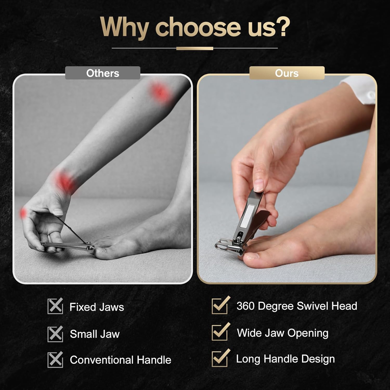 Detalle de FERYES 360° Rotating Nail Clippers for Seniors – Long-Handle Toenail Clippers for Thick Nails
