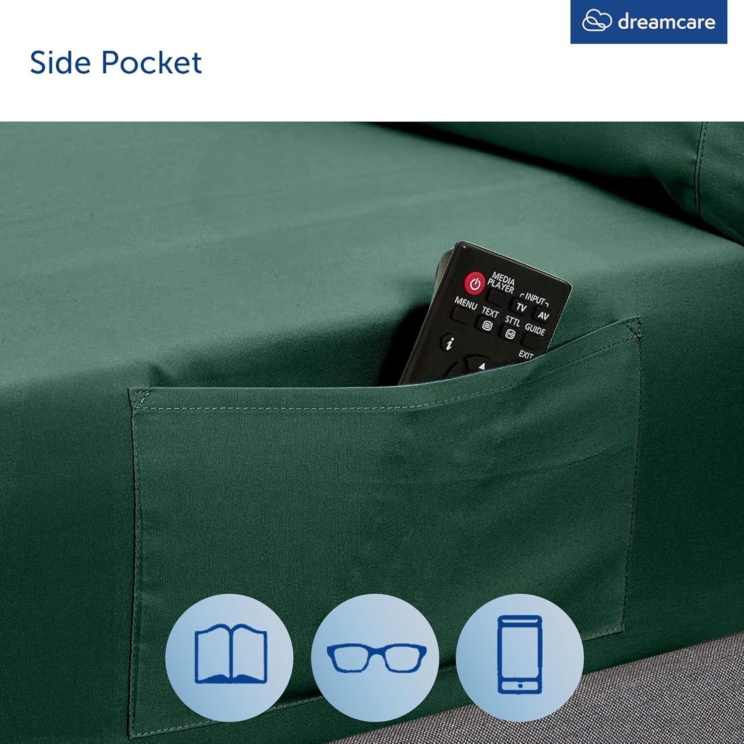 Thumbnail 5 de DREAMCARE Queen Sheet Set – 4 pcs Cooling Sheets with Extra Deep Pocket and Side Pocket (Emerald Green)