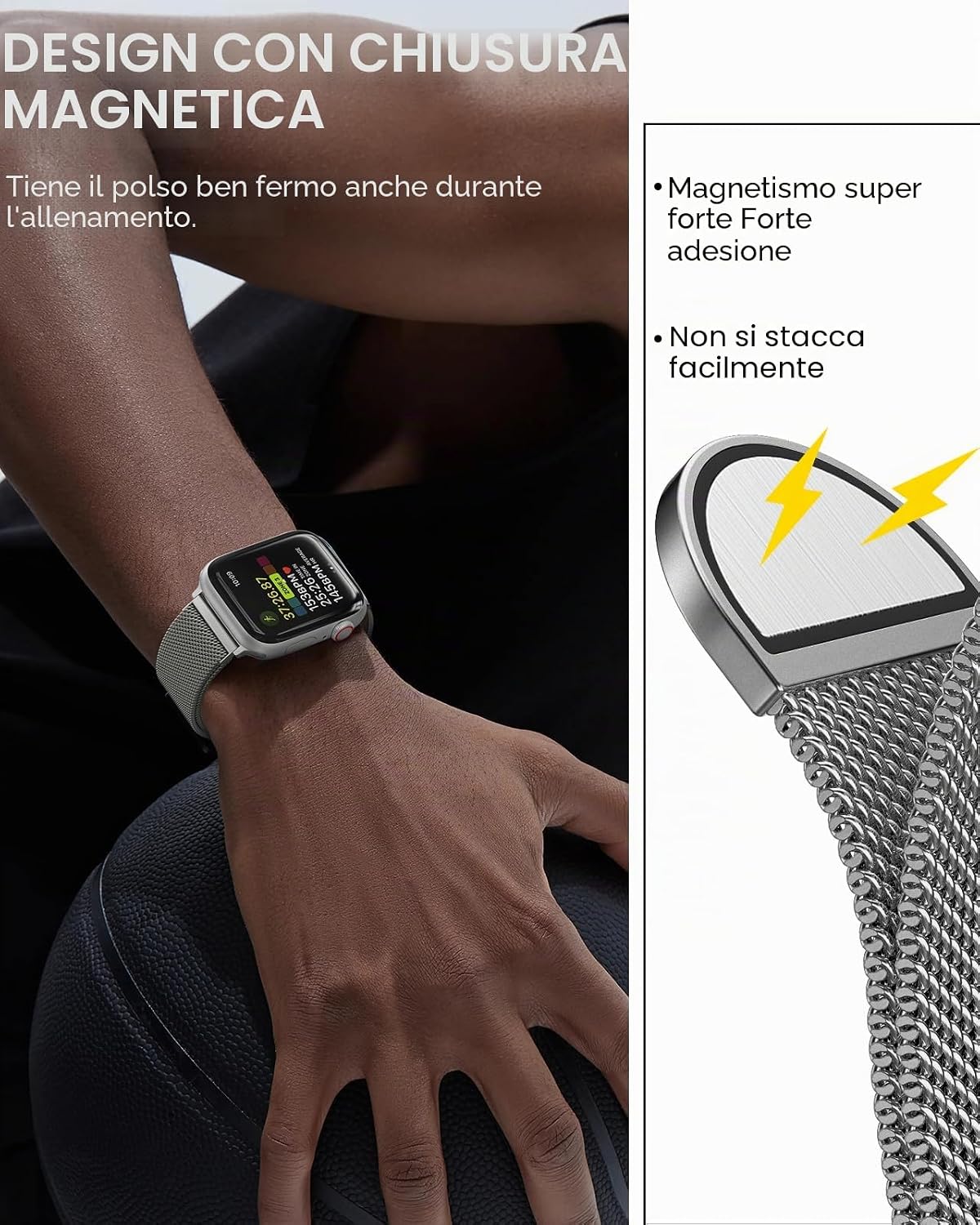 Detalle 2 de OULUOQI Cinturino di ricambio in acciaio inox per Apple Watch: stile milanese e magnetico