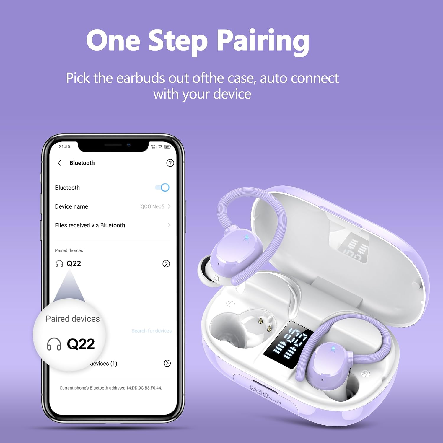 Detalle 1 de Lekaby Bluetooth Sport-Kopfhörer Q22 (Bluetooth 5.3) mit ENC-Mikrofon, IPX7 und langer Akkulaufzeit