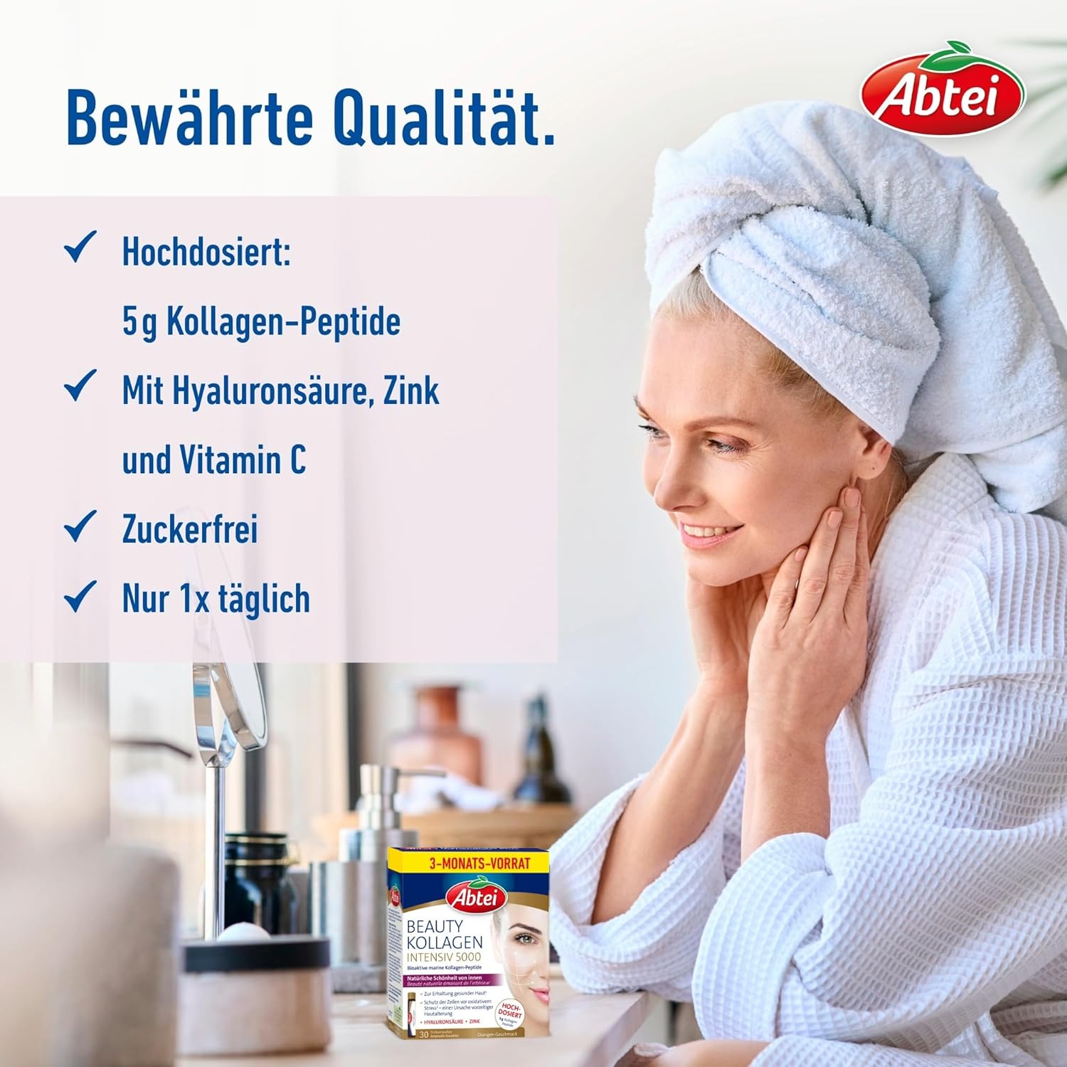Thumbnail 2 de Abtei Beauty Kollagen Intensiv 5000 – Trinkampullen mit 5.000 mg Kollagen-Peptiden, Hyaluronsäure, Zink & Vitamin C