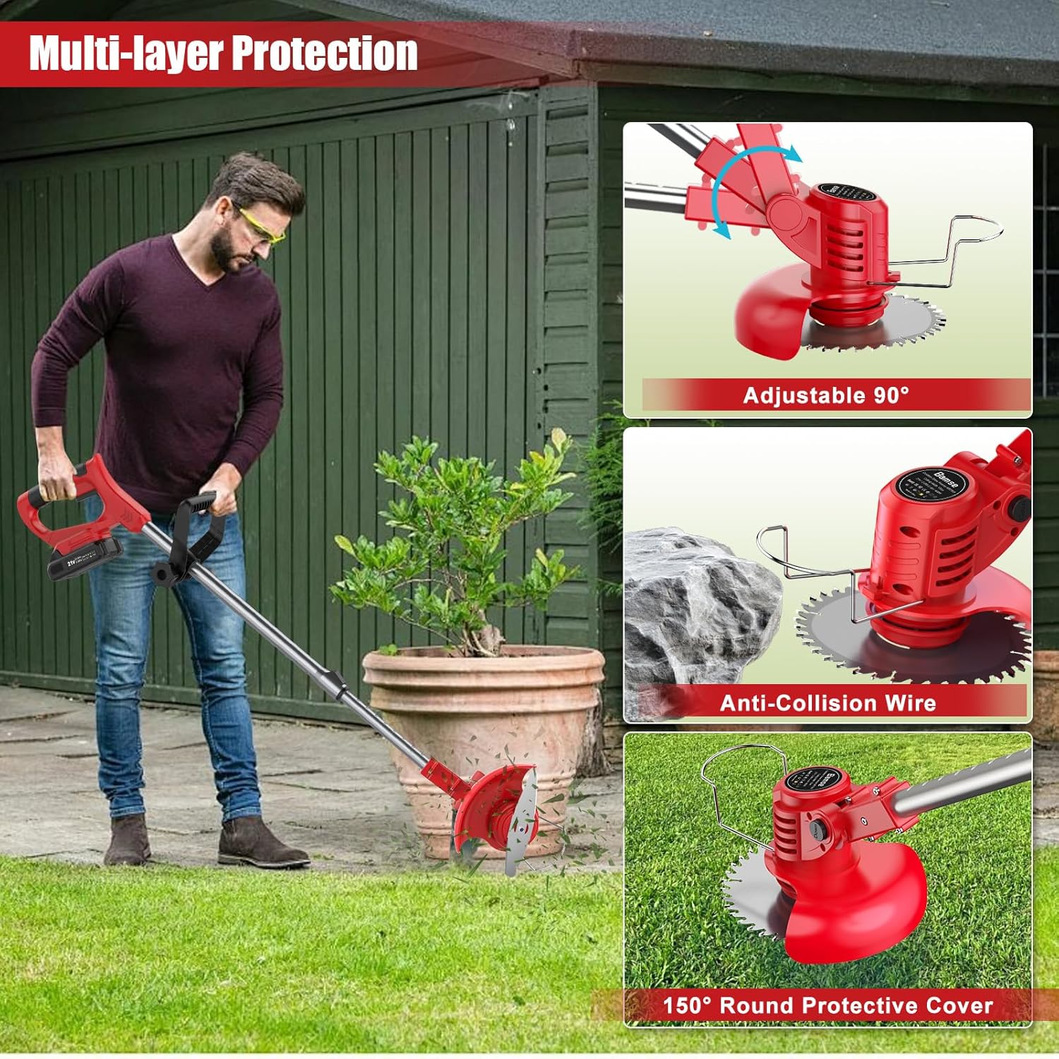 Detalle de Decespugliatore a Batteria 21V Bamse con 2 Batterie 2,0Ah – Tagliabordi Multifunzionale per Giardino