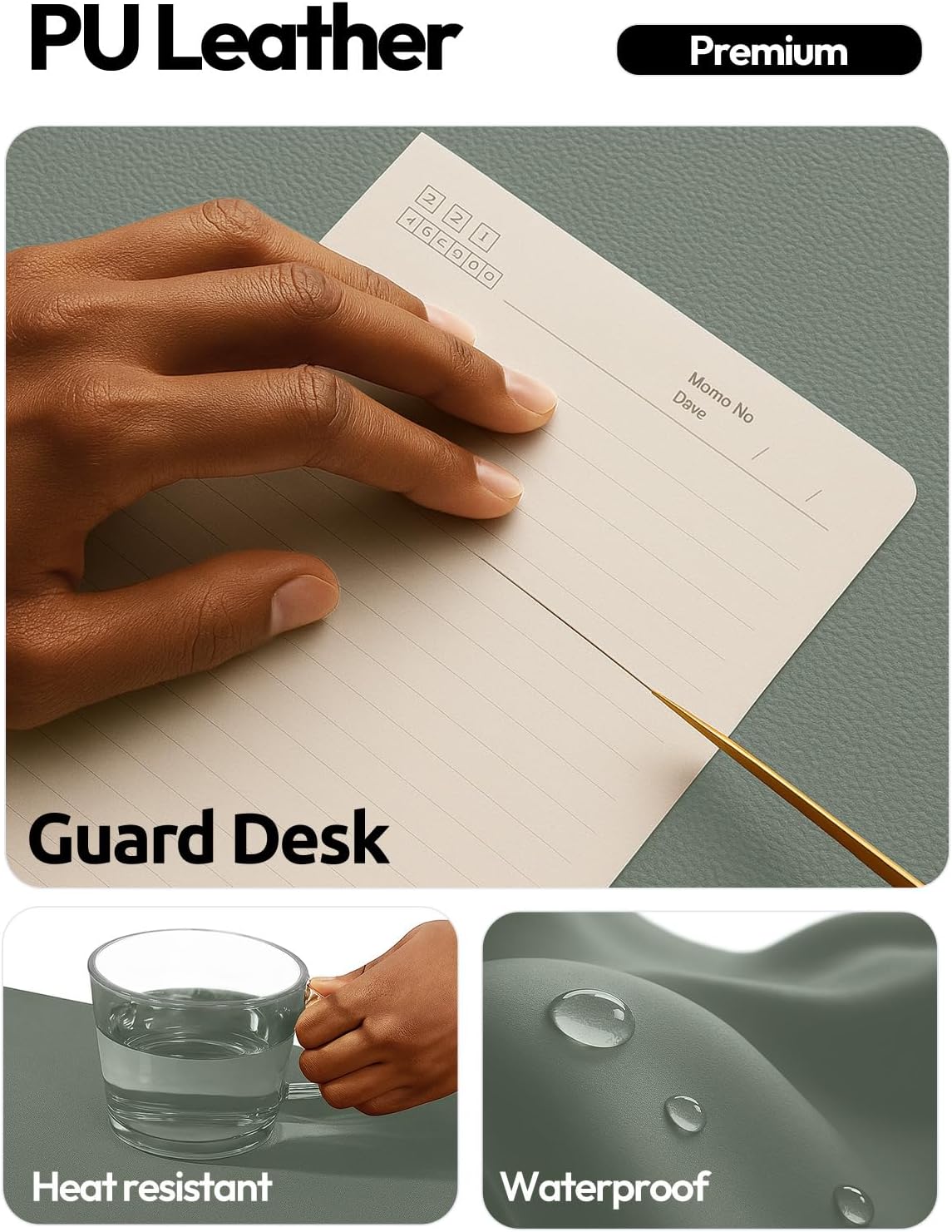 Detalle de YSAGi PU Leather New-02 Desk Pad, Dark Green, 35.4" x 17