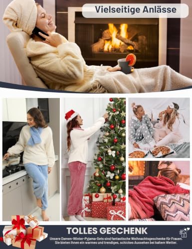 Thumbnail 7 de TOMEEK Damen Schlafanzug Set Winter Kuscheliger Polar Fleece – 3-teilig, Grau, Größe M