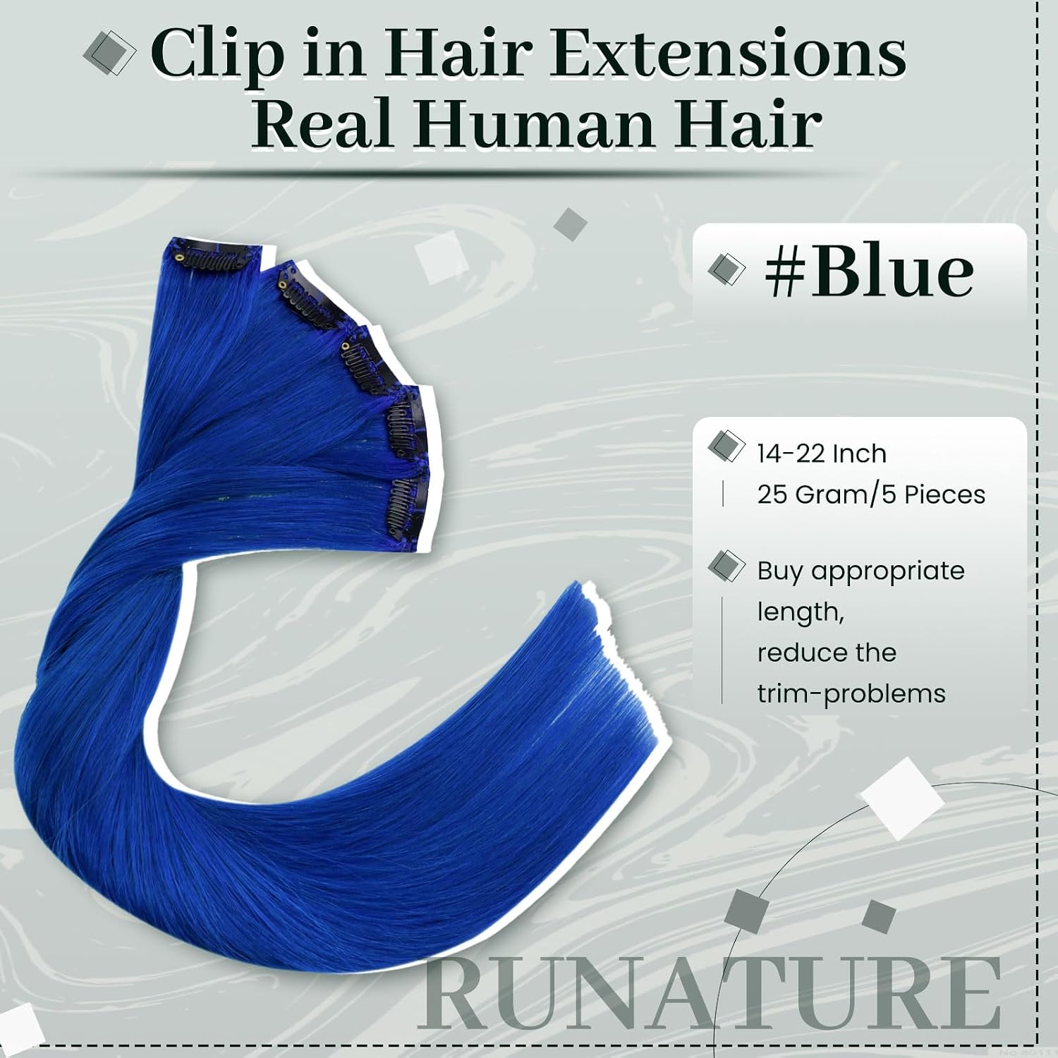 Detalle de RUNATURE Extension clip capelli colorati blu 35 cm, 5 pz 🎀