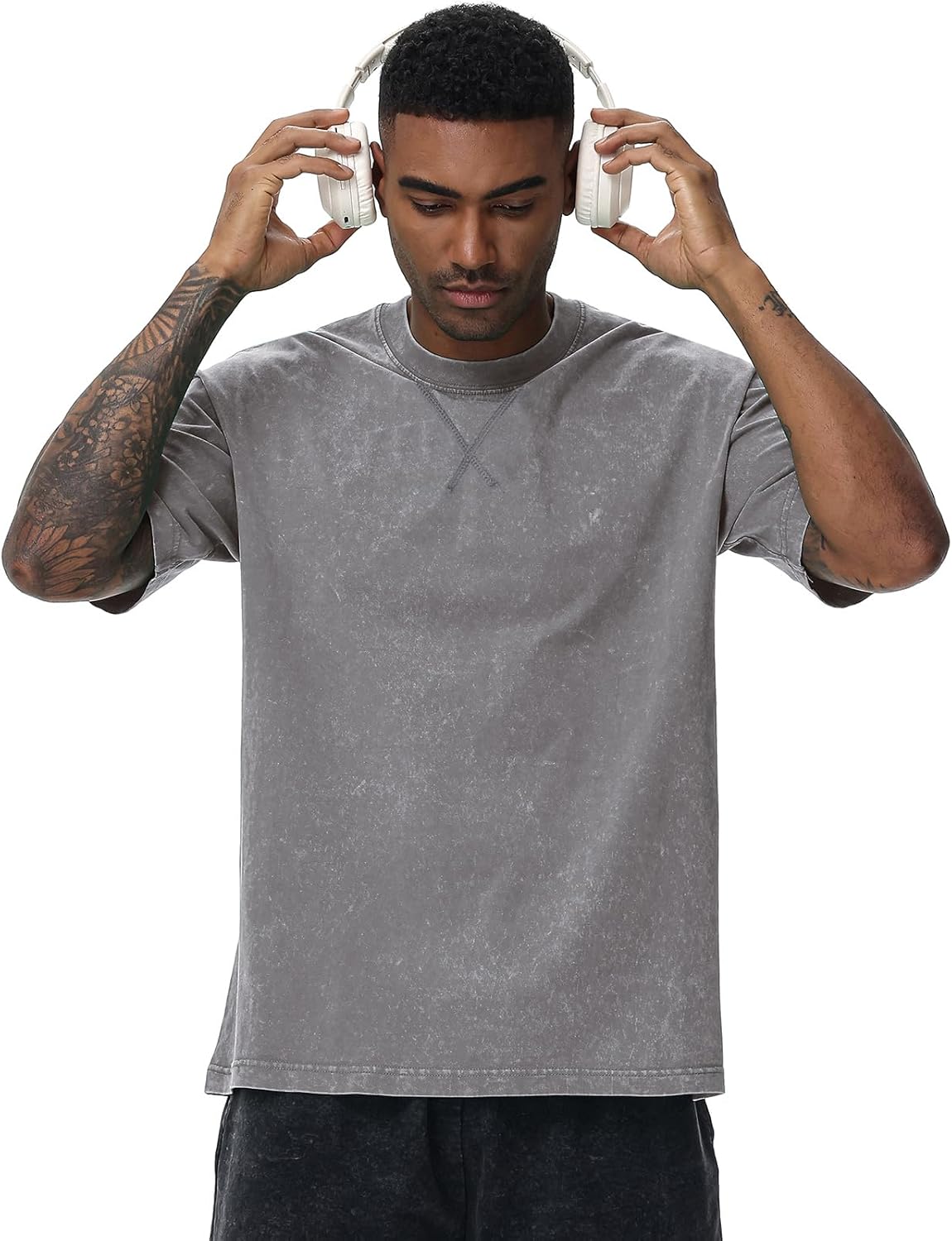 Thumbnail 5 de Oversized Basic T-Shirt für Herren aus Baumwolle – Acid Wash Rundhals, kurzarm