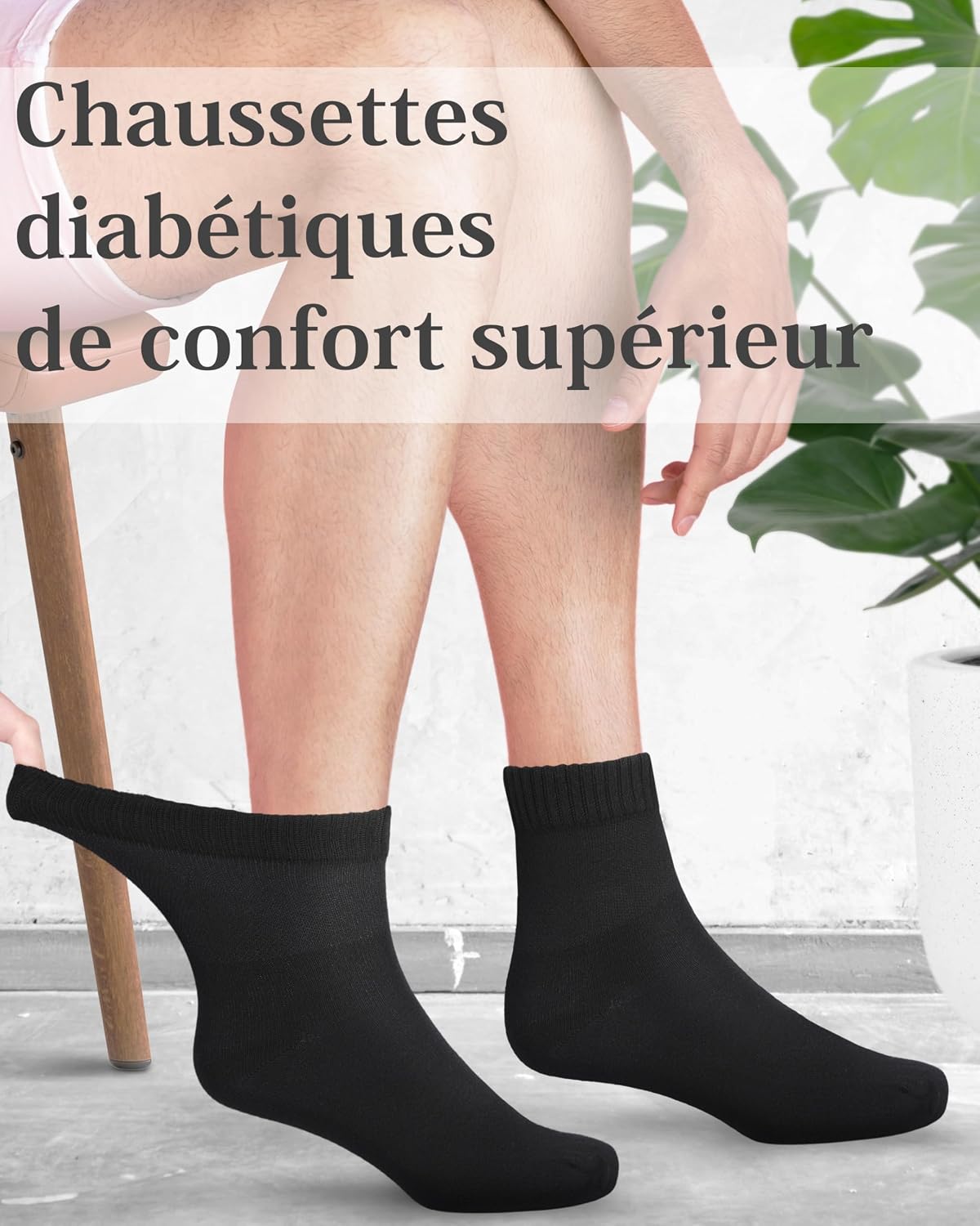 Detalle de Fiera Besa – Lot de 4 paires de chaussettes diabétiques en bambou pour homme (sans couture à l’avant du pied)