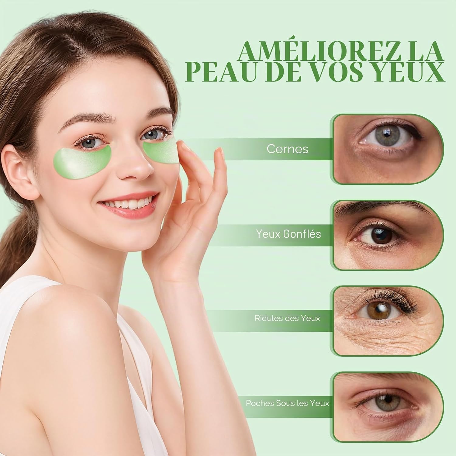 Detalle de Lot de 60 coussinets contour des yeux à l’aloe vera – Masque hydrogel hydratant 80 g