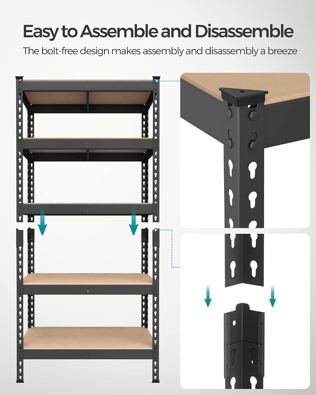 Detalle 2 de SONGMICS GLR300BZ03 5-Tier Storage Shelves, Adjustable Steel and MDF Unit