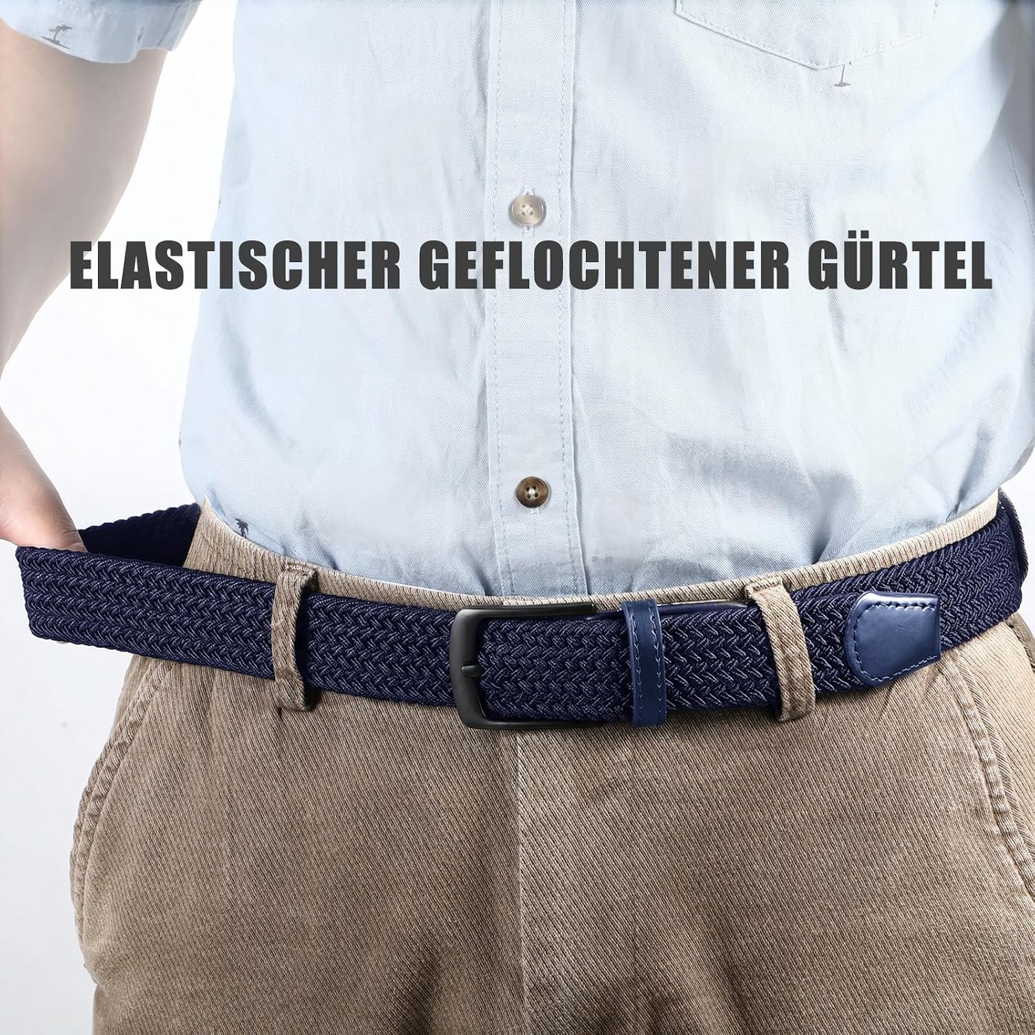 Detalle de VONMELLI Herren Elastischer Gewebter Golfgürtel – Geflochtenes Webmuster, 31–46 Zoll, mit Alloy-Schnalle