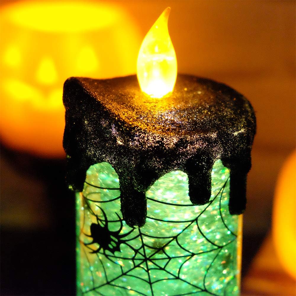 Thumbnail 6 de Eldnacele RD001-G Spider Halloween Snow Globe Candle, Green LED, 4" x 10