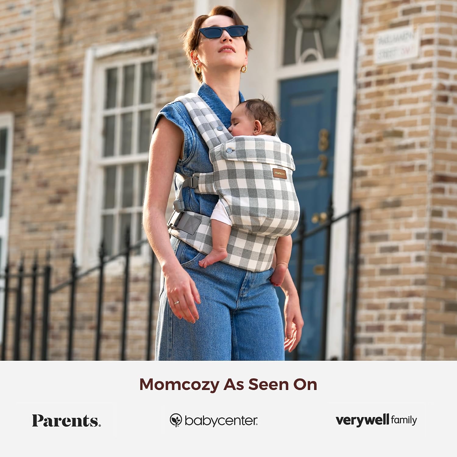 Thumbnail 6 de Momcozy Baby Carrier for 3-24M in Cotton Linen Slate Checker