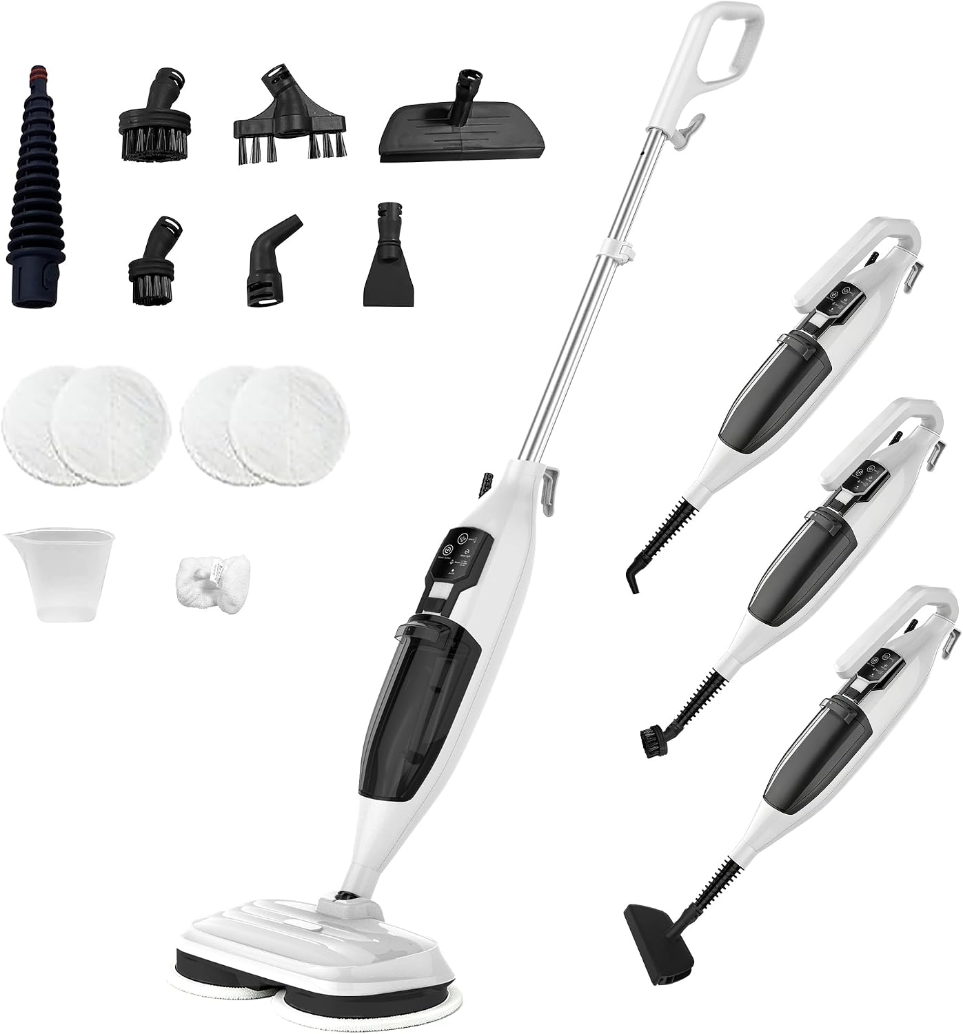 Detalle de PUREBEAR Scrub & Steam Mop, 300°F Steam, 3 Settings, 4 Reusable Pads