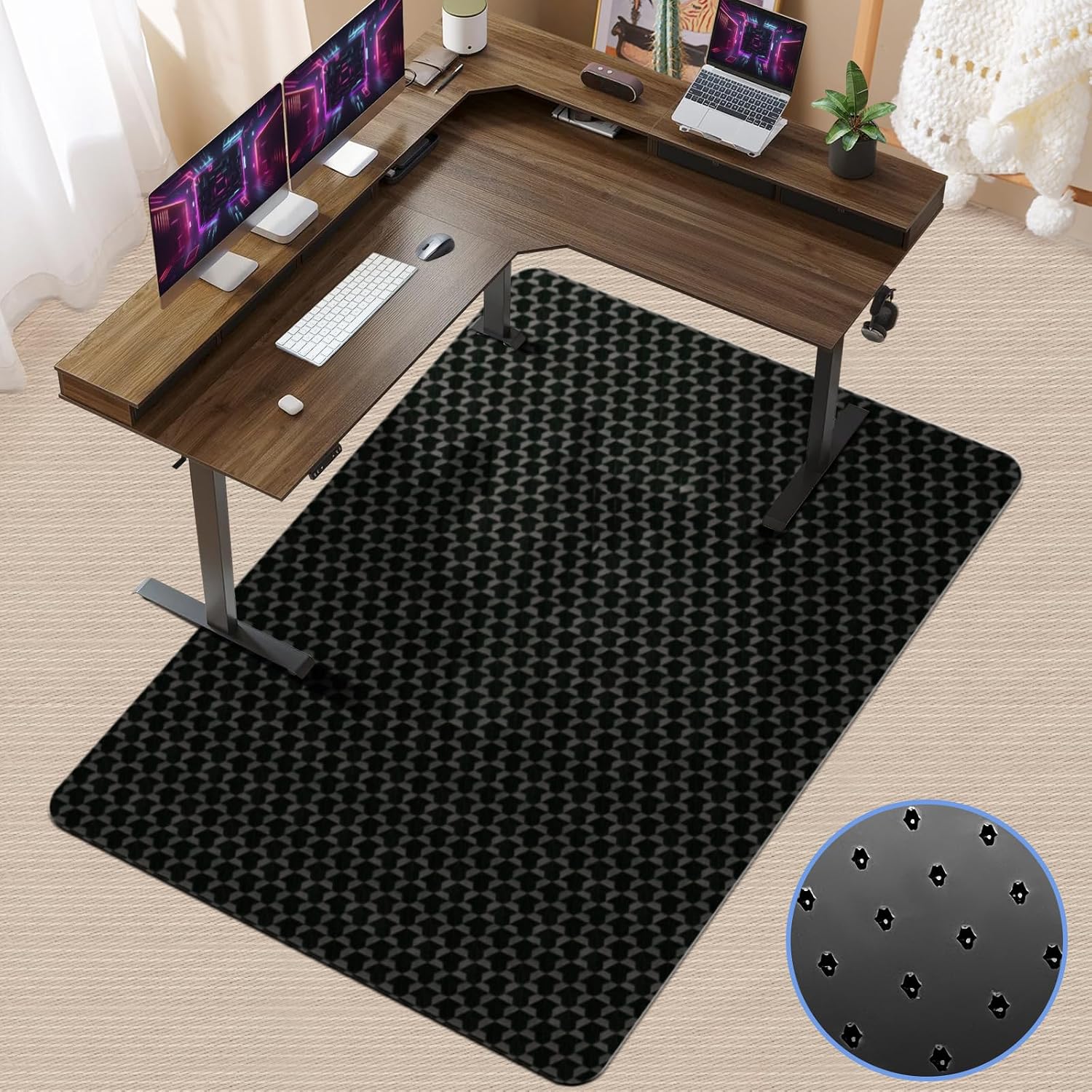 Detalle de Vicwe 63" x 51" PVC Carpet Chair Mat for Low-Pile Carpet with Studs