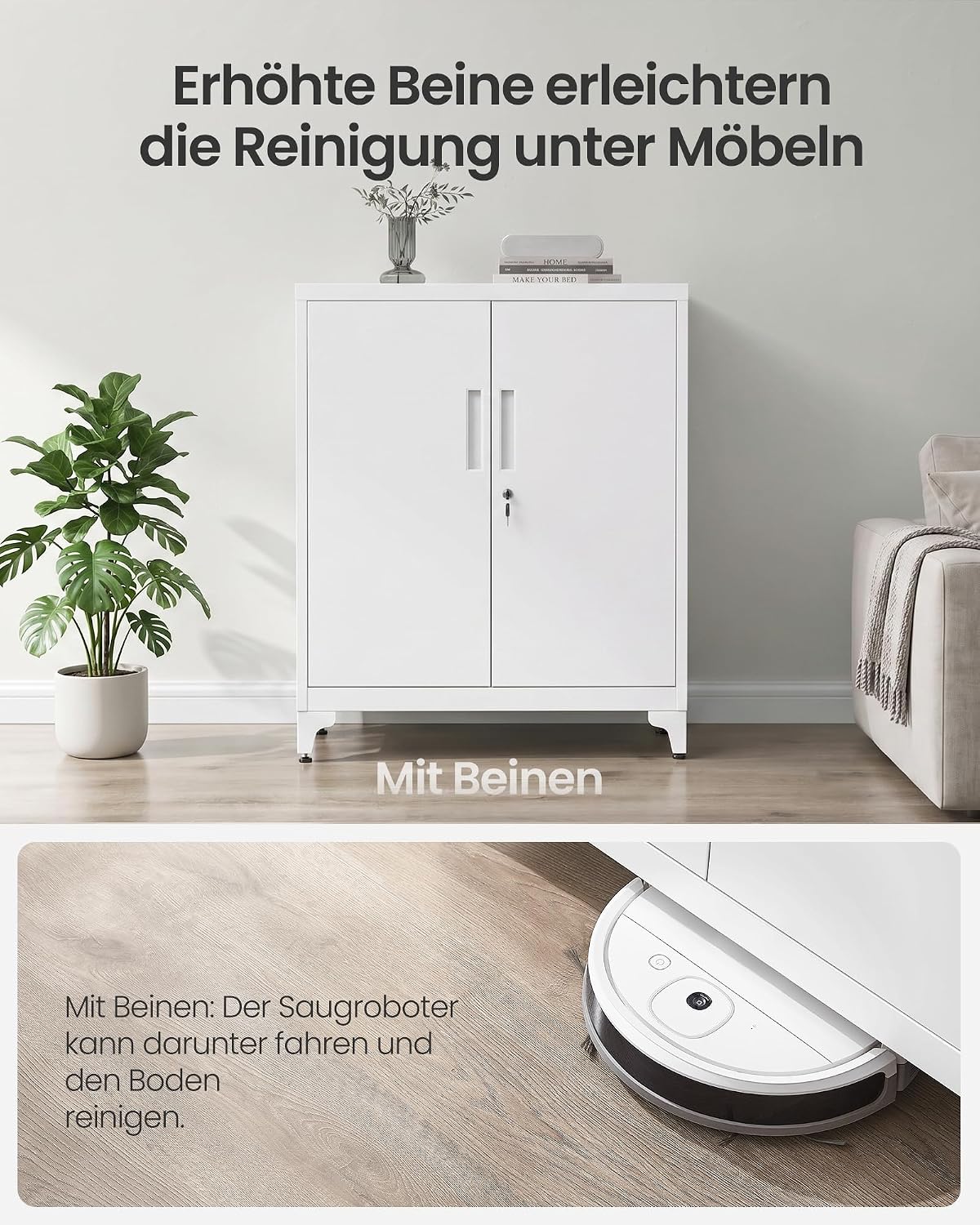 Detalle de SONGMICS Berend Collection OMC013W01 Steel Storage Cabinet, Lockable, Matte White
