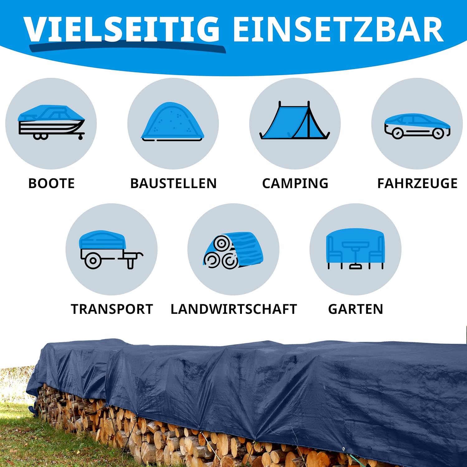 Thumbnail 3 de etm Abdeckplane 140 g/m² wasserdicht 10×12 m – UV-stabil, wasserfest und mit Metallösen