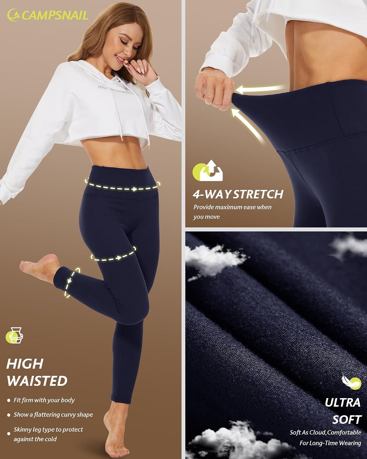Detalle de CAMPSNAIL Women's Fleece-Lined Leggings