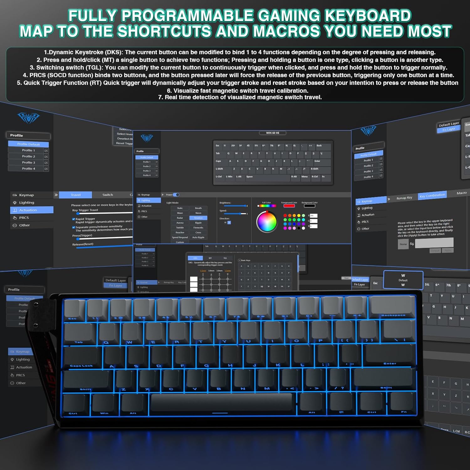 Thumbnail 5 de AULA WIN60 HE wired 60% mechanical gaming keyboard (Hall Effect, adjustable actuation, 8K polling) – Grey