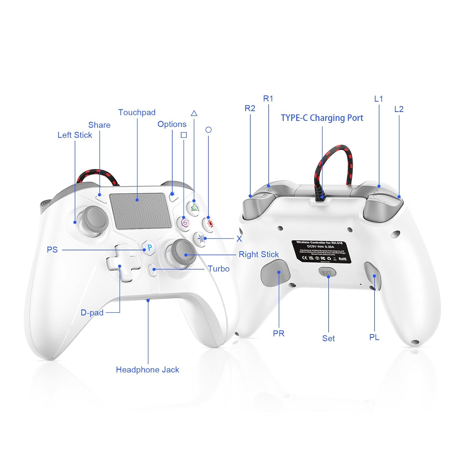 Thumbnail 6 de GGiking Wired Controller für PS5/Pro/Slim/PS4/PC – kabelgebundener Gamepad mit Macro, Dual Vibration, 6-Achsen-Sensor, Touchpad und Turbo-Funktion