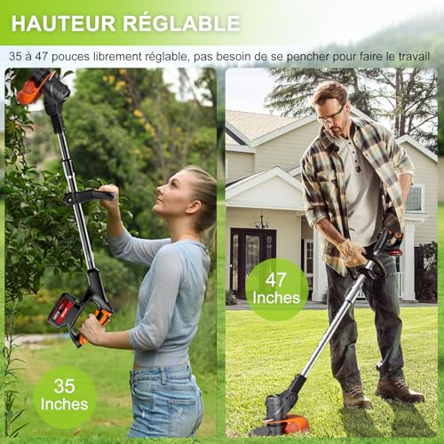 Thumbnail 7 de Oumeiu débroussailleuse sans fil 21 V, 2 batteries 4,0 Ah et tête orientable