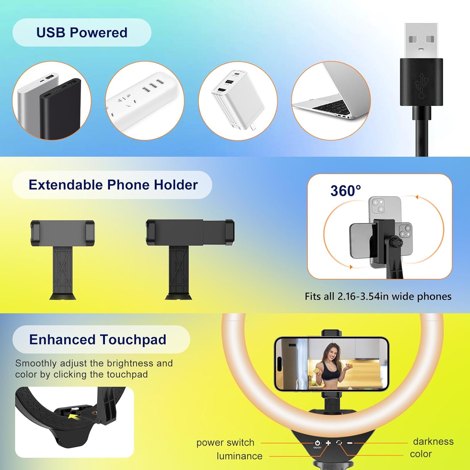 Thumbnail 5 de Aureday 14'' Selfie Ring Light with 62'' Tripod Stand and Phone Holder