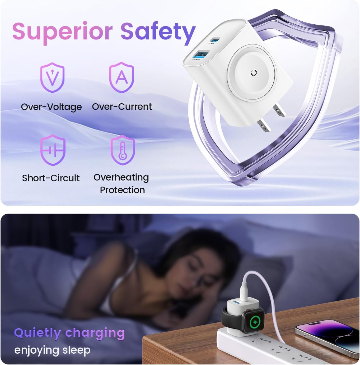 Thumbnail 5 de TOPADRE PD 20W USB C Charger Block for Apple Watch: 3-in-1 Magnetic Watch Pad with 20W USB-C and 18W USB-A