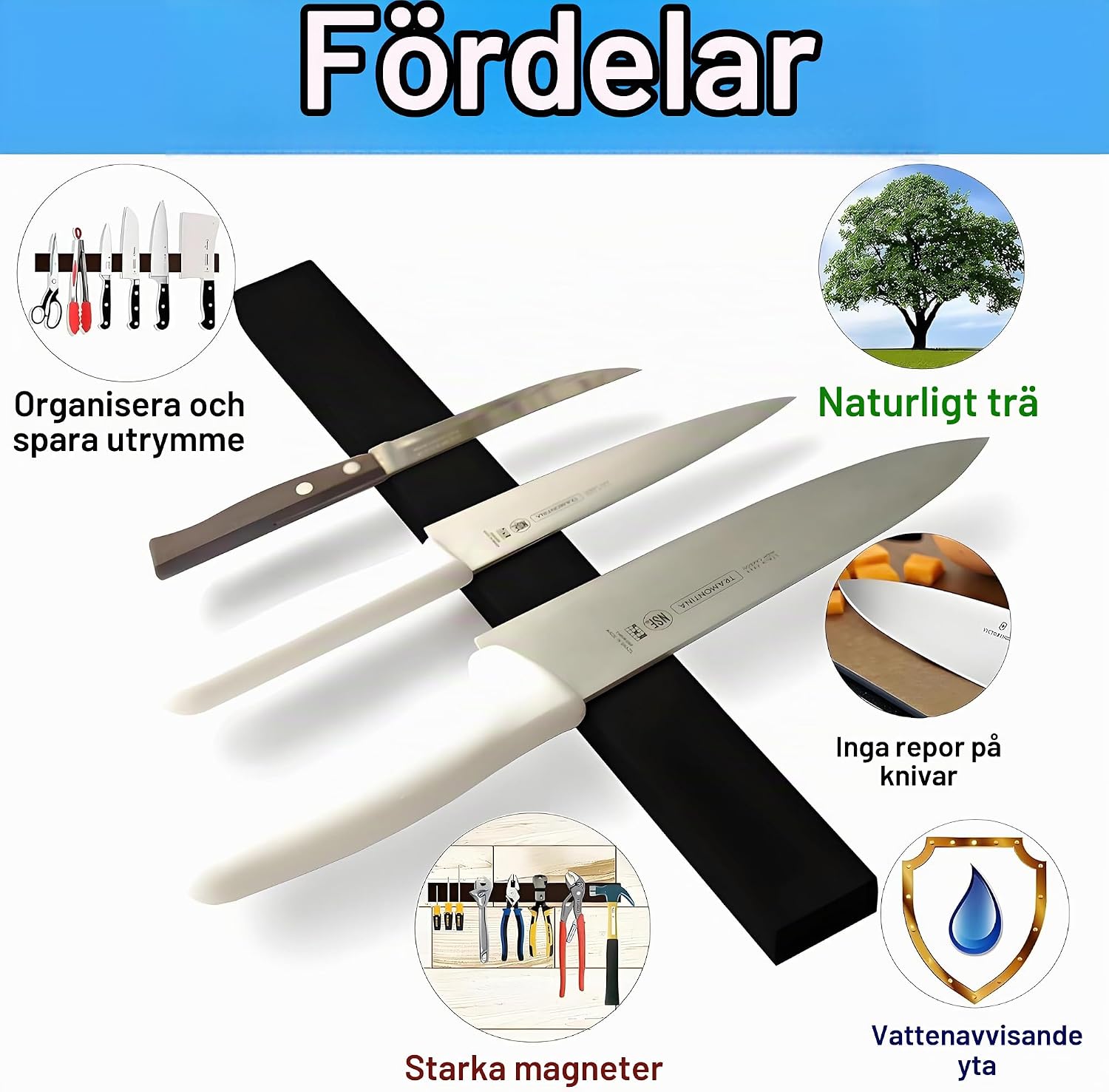Thumbnail 3 de Trhillsbrad magnetisk knivlist 50 cm i svart rostfritt stål med krokar