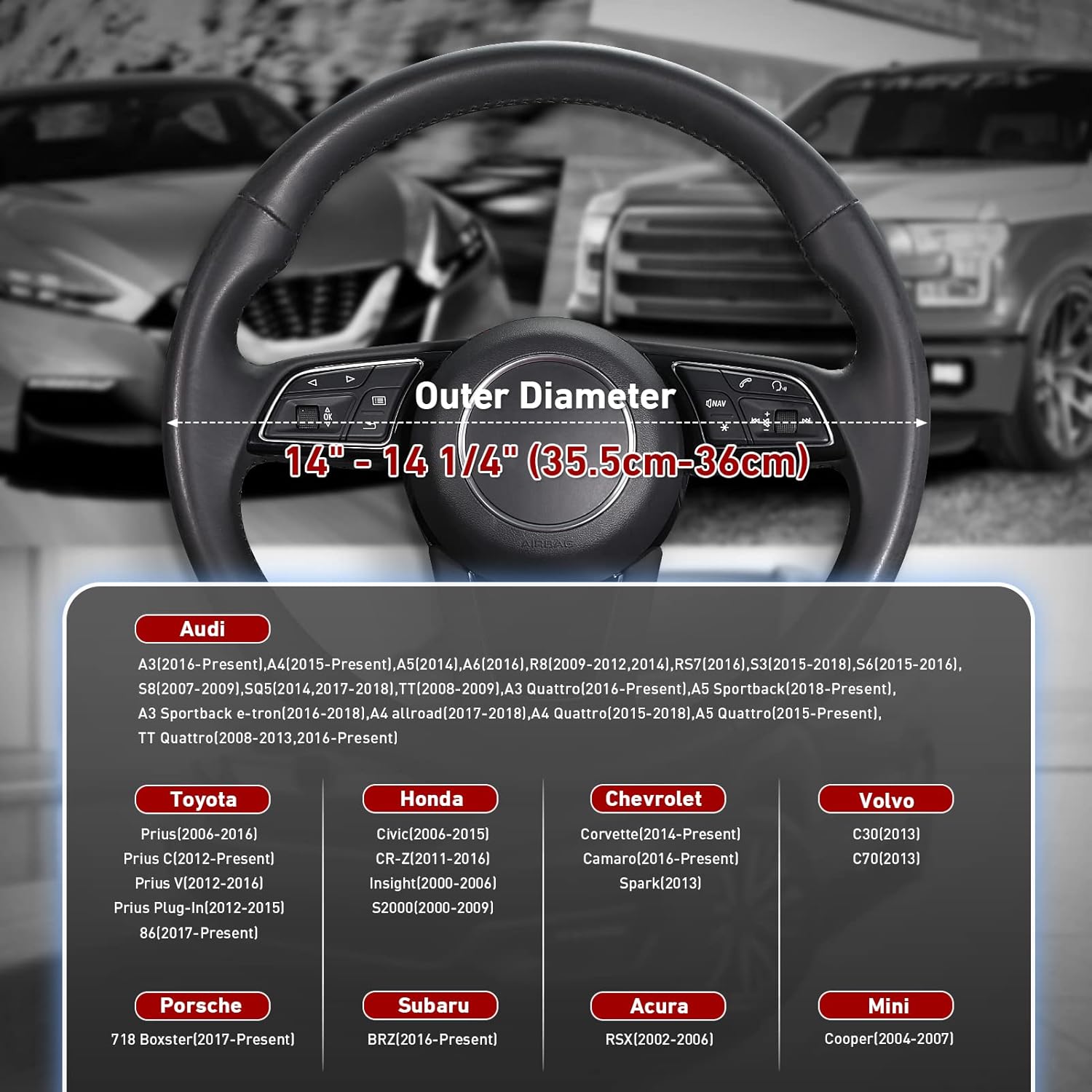 Thumbnail 5 de SEG Direct Steering Wheel Cover (35.5–36cm) in Microfiber Leather for Small Wheels, Black