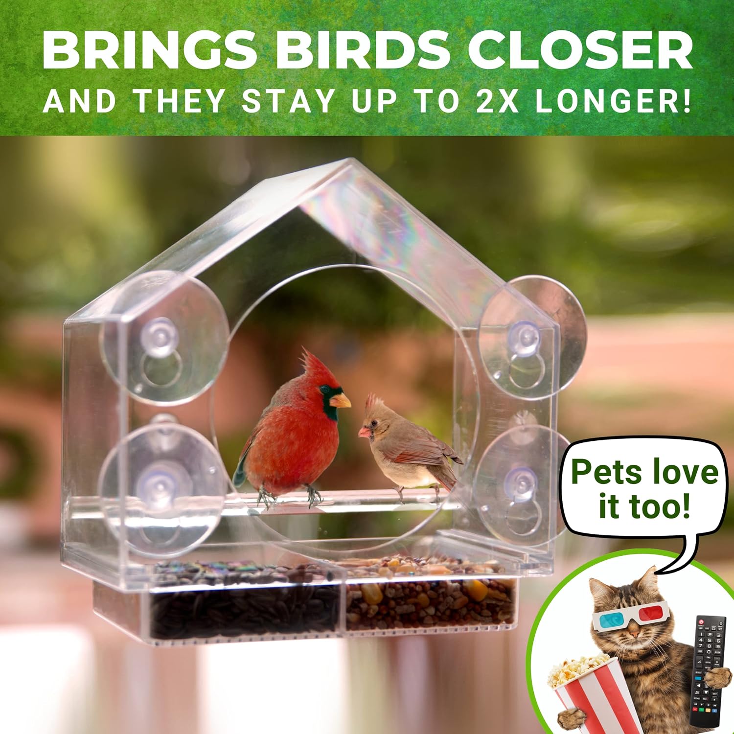 Detalle de Nature Anywhere 2022 Window Bird Feeder with Sliding Tray and 4 Suction Cups