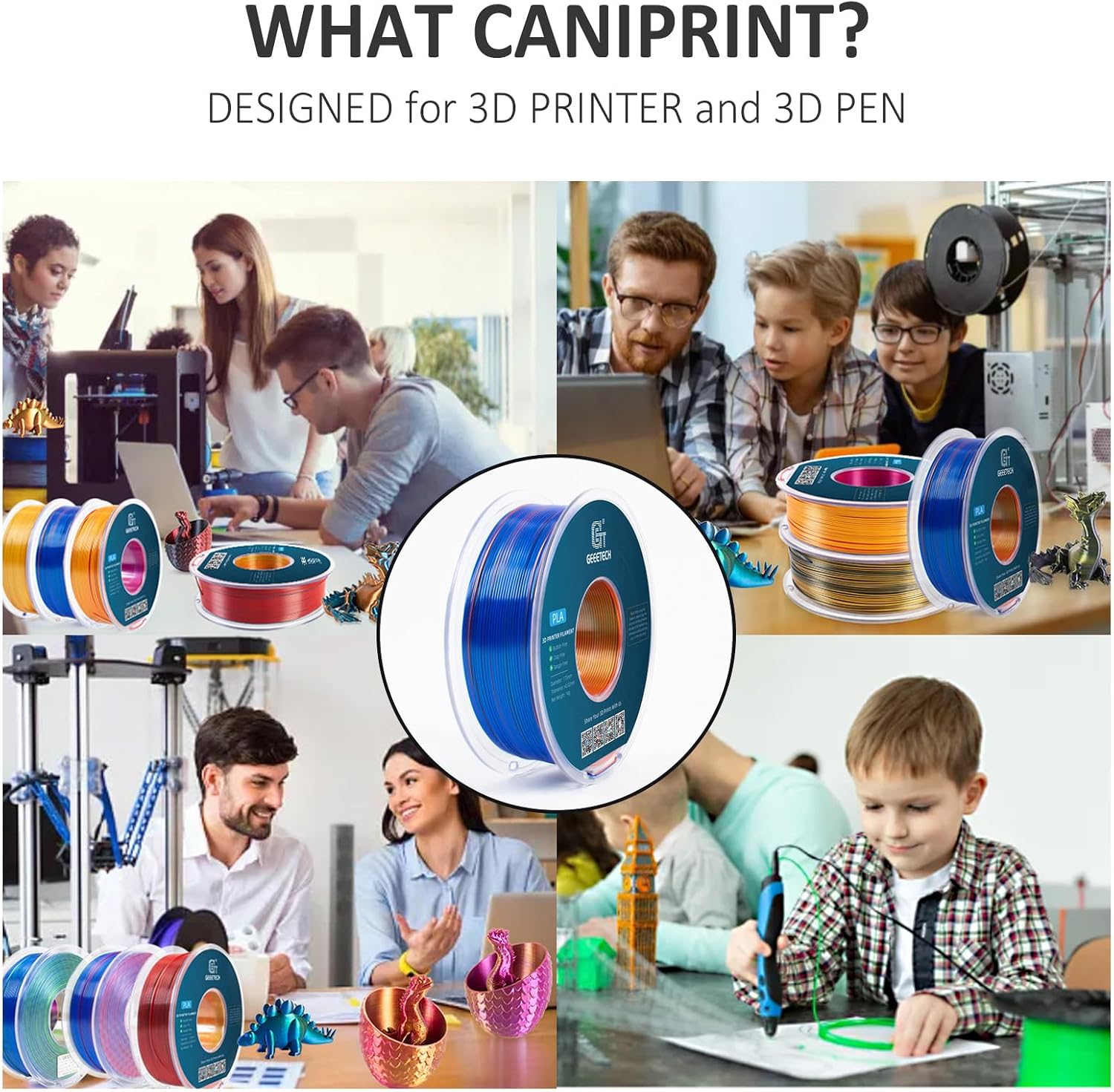 Thumbnail 6 de GEEETECH Tricolor Silk PLA Filament 1.75 mm – 1 kg Spool (Silk Orange Blue Green)