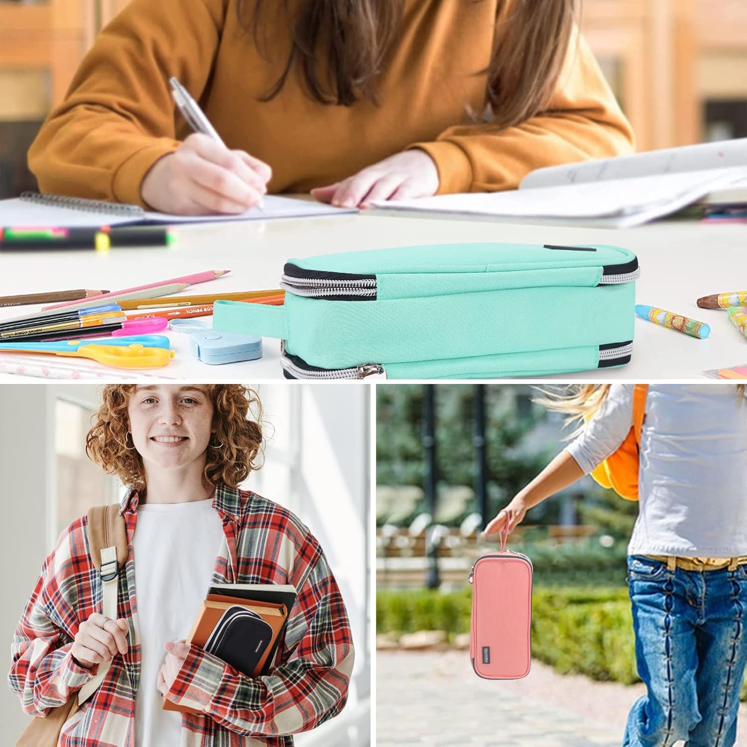 Thumbnail 5 de COLOCASTLE Trousse Scolaire à 3 compartiments — Grande capacité, Vert Menthe