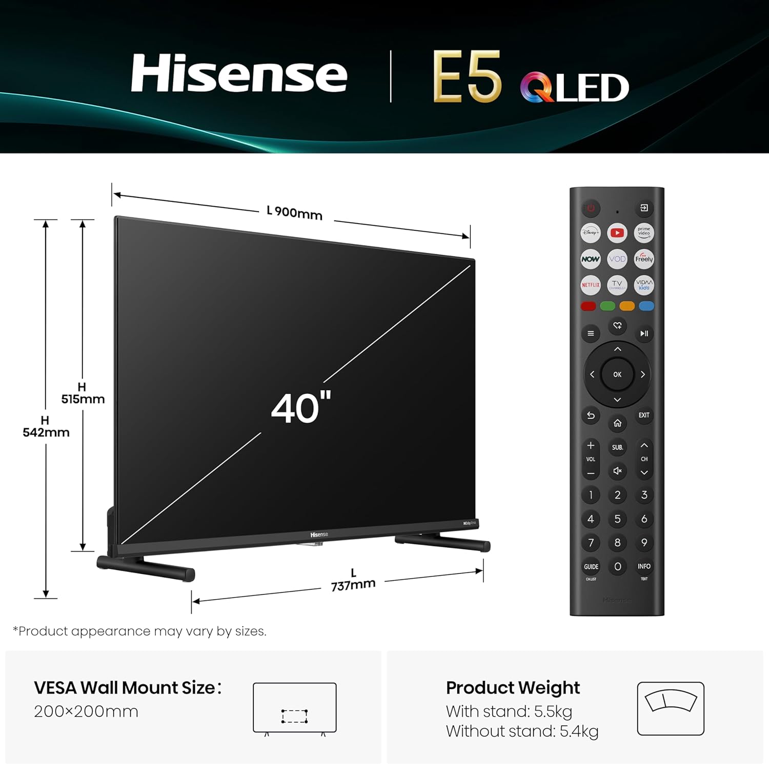 Thumbnail 3 de Hisense 40" 40E5QTUK QLED FHD Smart TV with Quantum Dot Colour, Dolby Atmos and Sports Mode