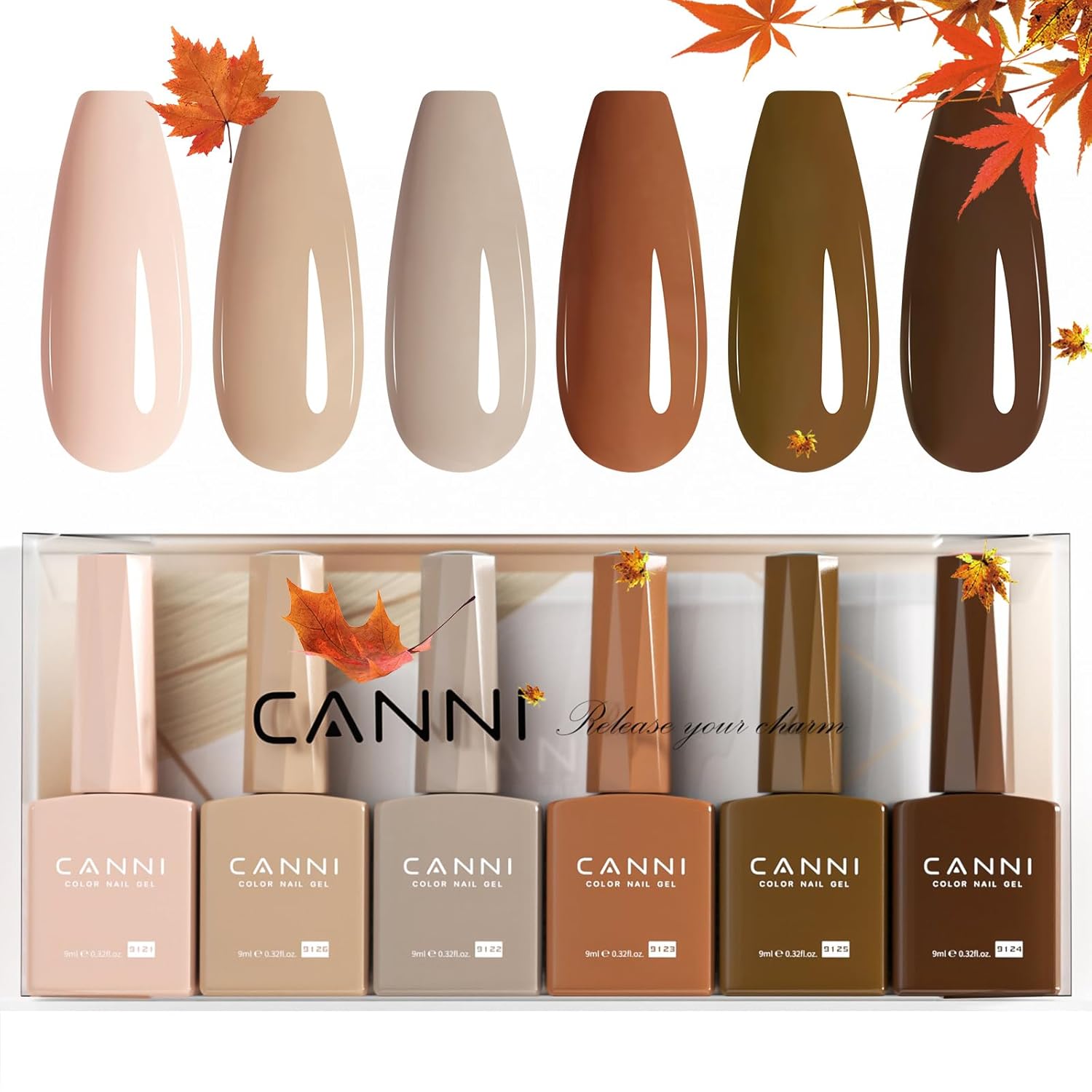 CANNI 6Pcs 9ml Hema-Free Nude Brown Fall Gel Nail Polish Set