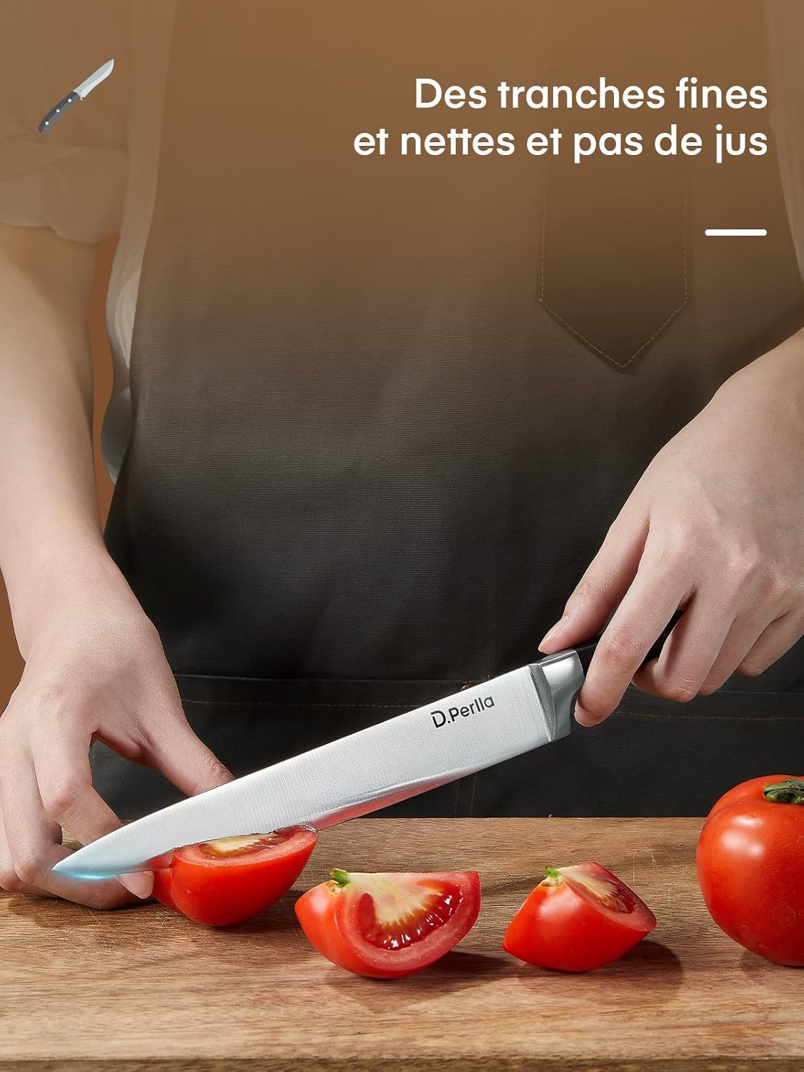 Thumbnail 4 de Set de 6 couteaux de cuisine D.Perlla avec bloc en bois et lames en acier inoxydable (Allemagne)