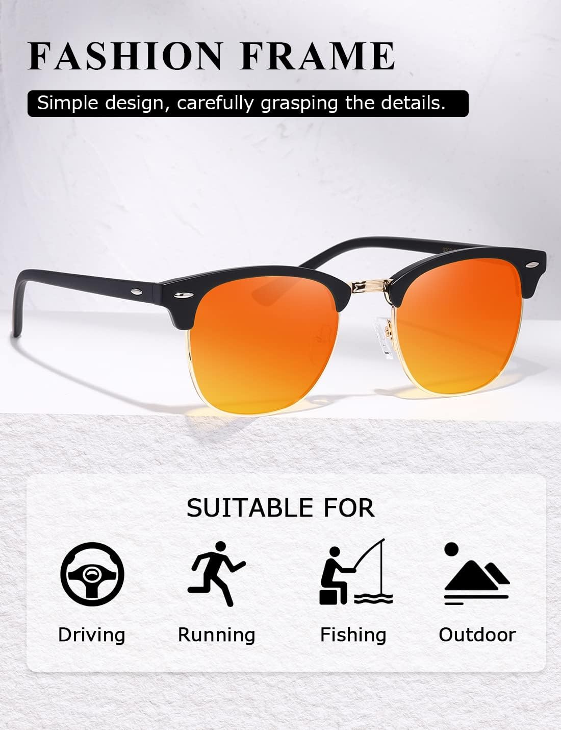 Detalle de Kimorn Polarized Sunglasses Unisex AE0550 – Retor Semi-Rimless Classic Eyewear
