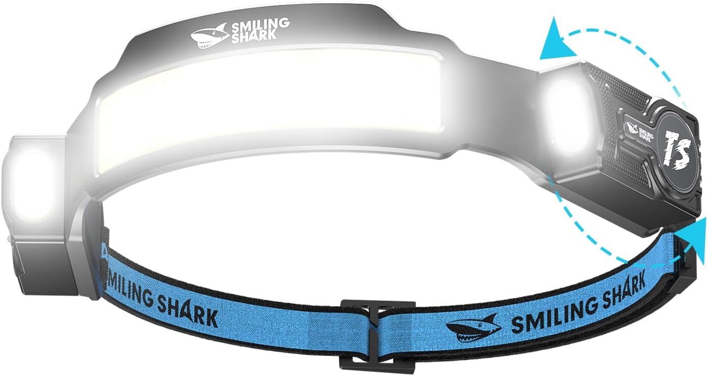 Detalle de Smiling Shark Lampada Frontale LED Ricaricabile – 4 Ampio Luce, 5 Modalità, sensore movimento