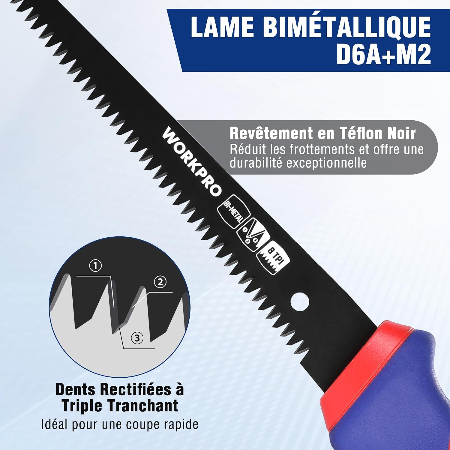 Detalle de WORKPRO gipsplaatzaag 310 mm met bimetaalblad van 150 mm en 8 TPI