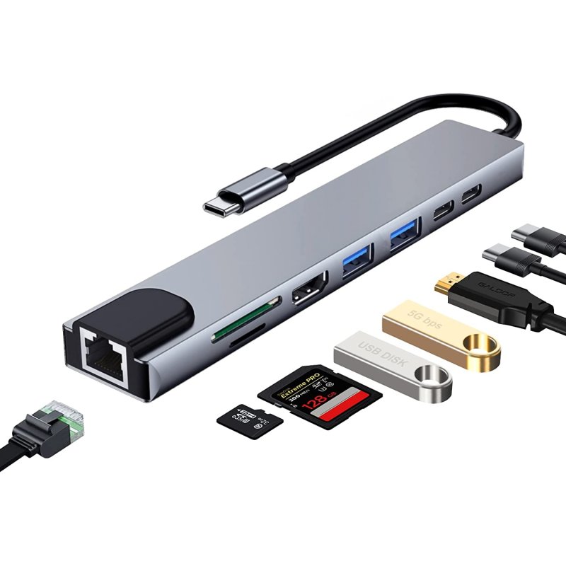 Detalle de Ewent USB-C a Dock multipuerto 8 en 1, HDMI 4K 87W