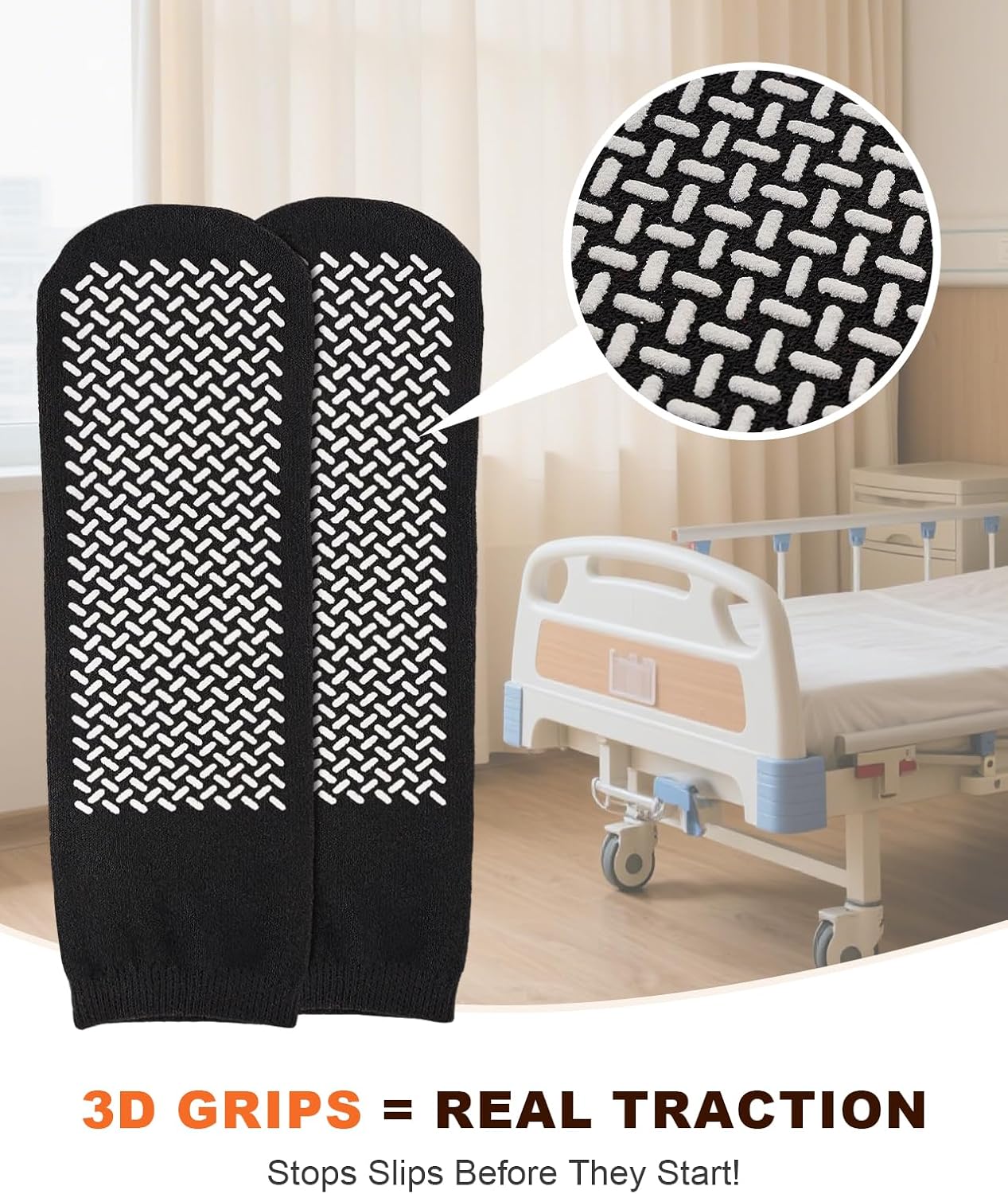 Thumbnail 1 de SukModen Double Tread Non Slip Hospital Socks – 3 Pairs, Extra Large, Falls Prevention for Men and Women