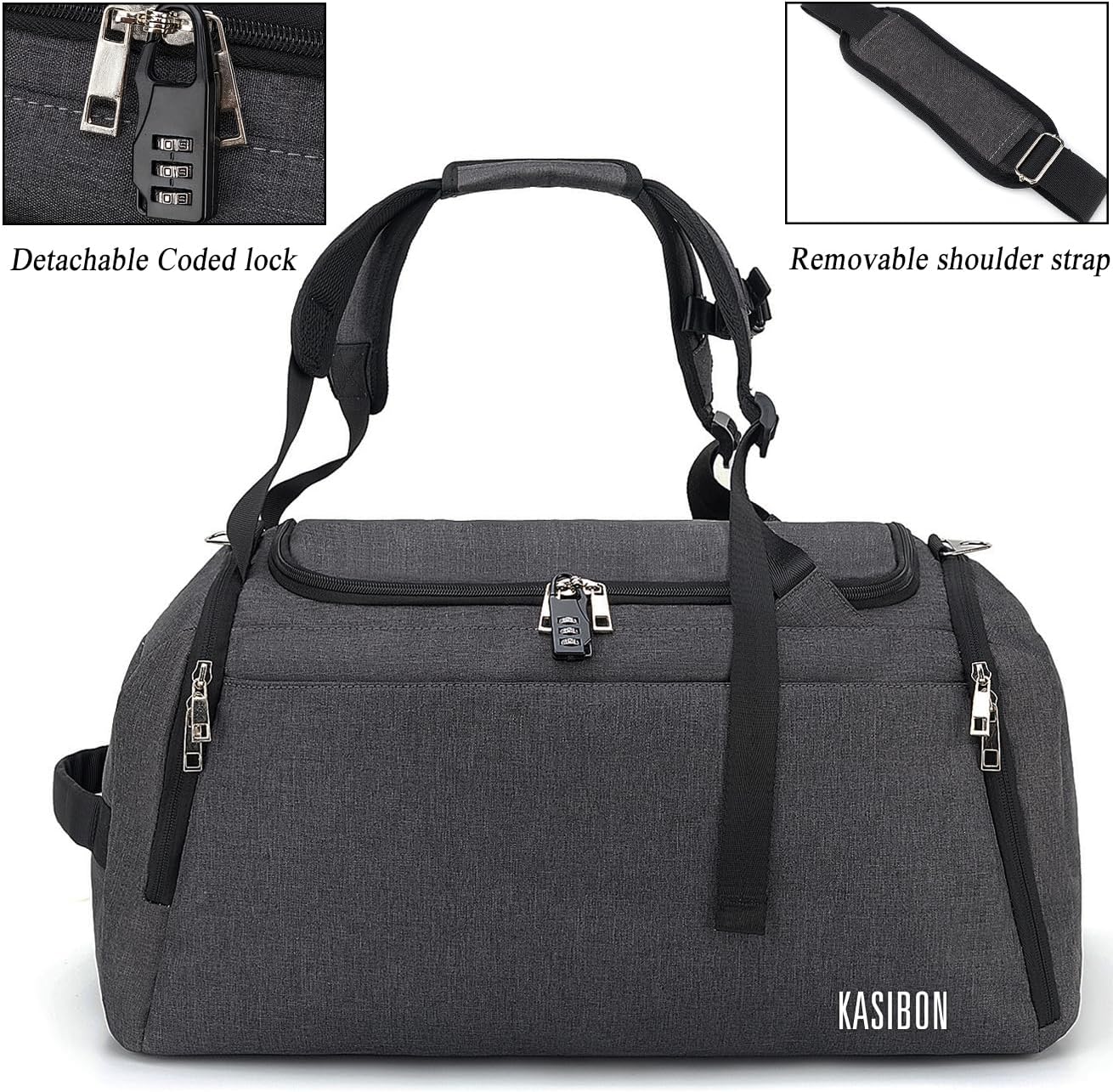 Thumbnail 4 de kasibon 42L Waterproof Sports Duffle Bag with Shoes Compartment, Wet Pocket & Combination Lock
