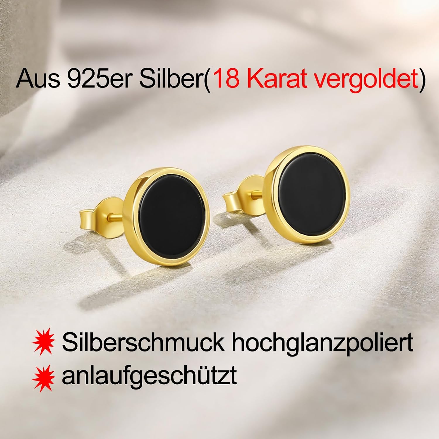 Detalle de ZHOU LIU FU 925 Sterling Silber Ohrstecker mit schwarzem Achat (Echter Silber), Schwarz – für Damen & Herren, rund