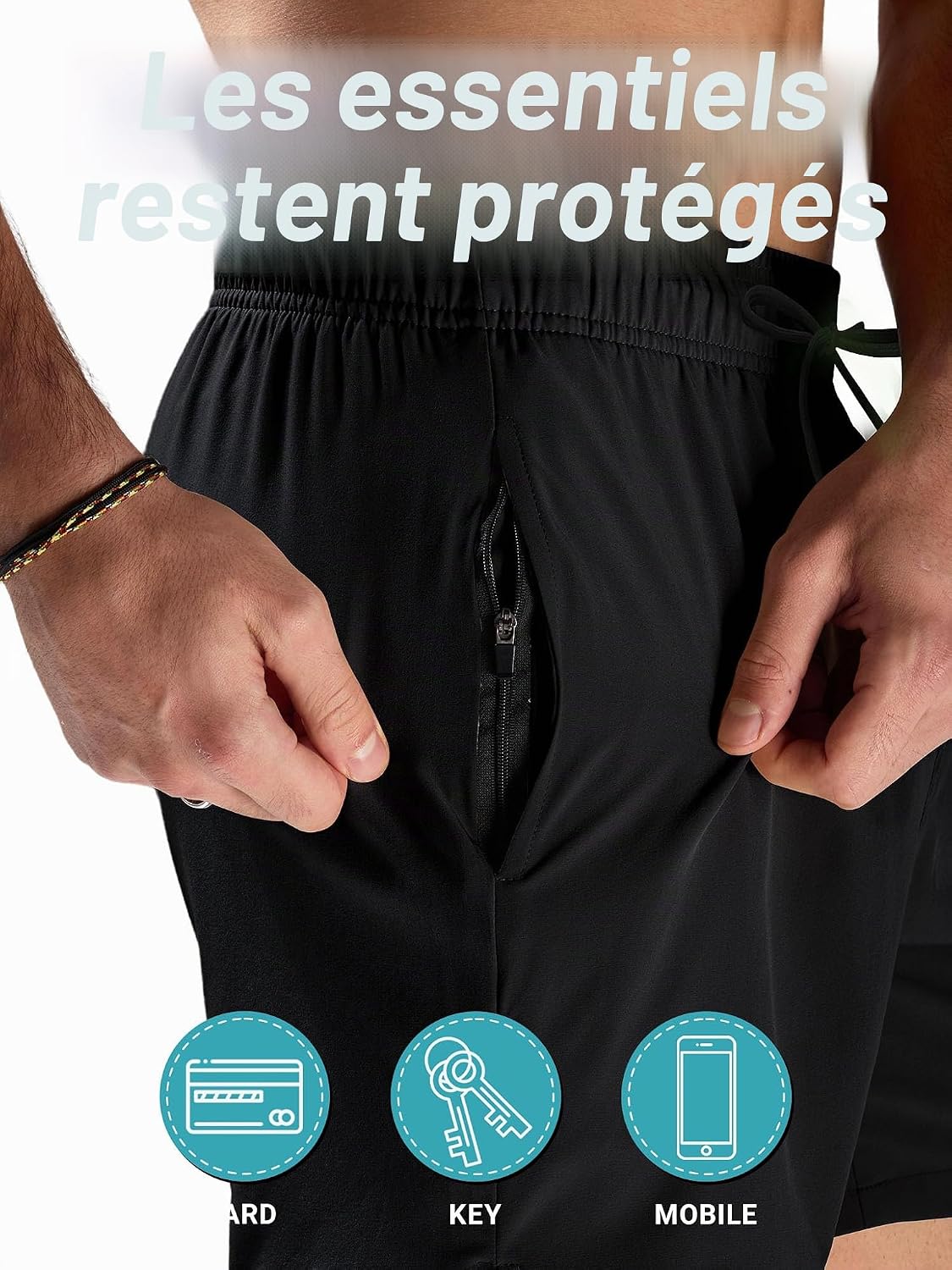 Detalle de Arcweg Shorts de Bain Homme Étanche Séchage Rapide 2 en 1 avec Doublure de Compression Noir L (EU)
