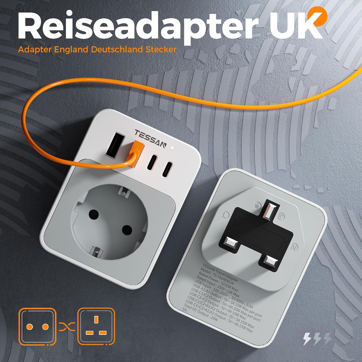 Thumbnail 1 de TESSAN Adaptador Enchufe UK 3250W