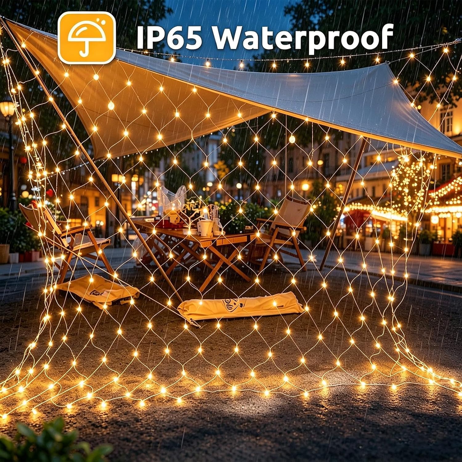 Detalle 2 de Dekofun Rete Tenda Luminosa Esterno 3x2M 200 LED: luci decorative per balconi e giardini