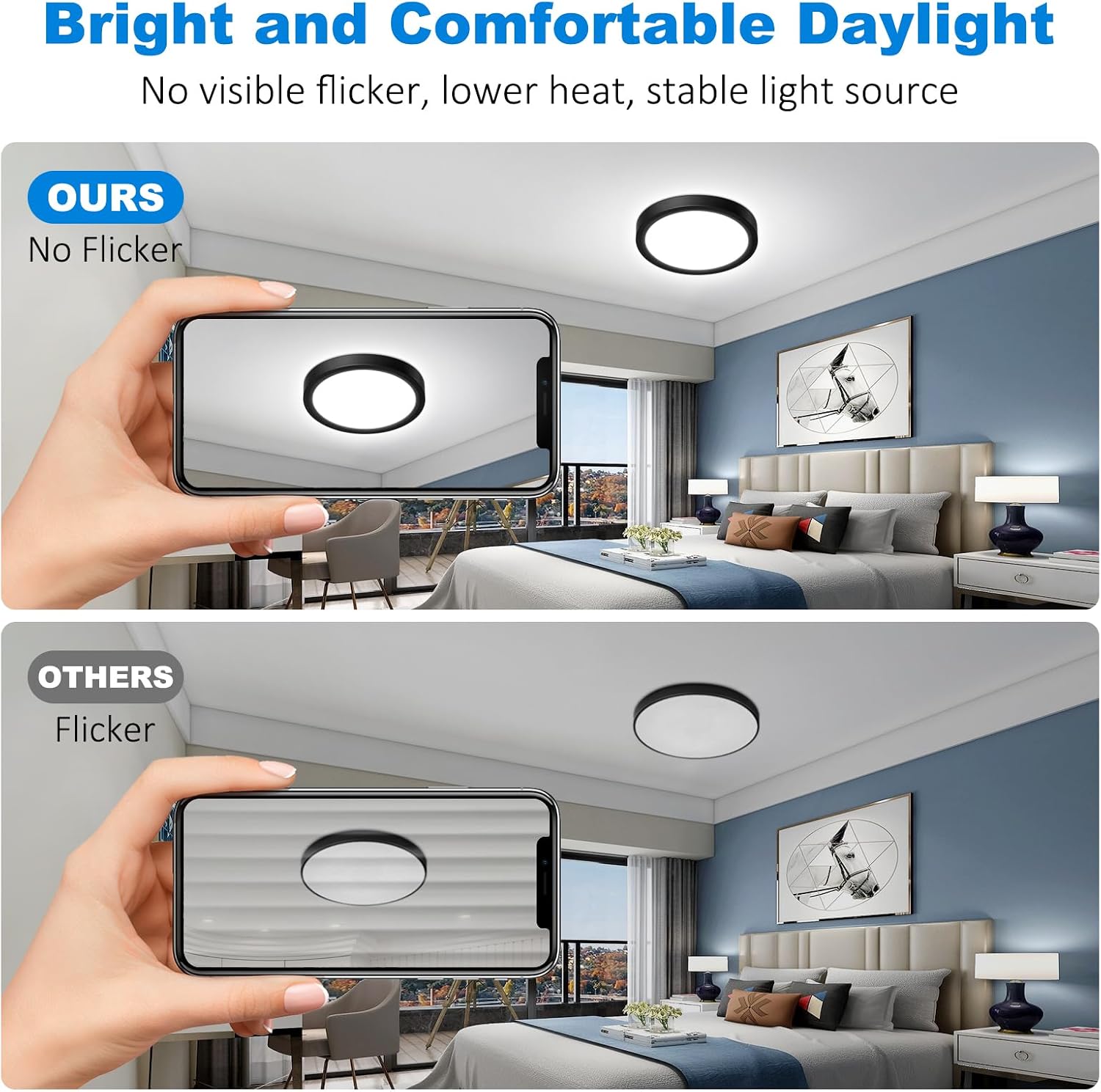 Detalle de Befurglor LED Ceiling Lights 15W, 1500LM Daylight White – 2 Pack, Black, IP44 Bathroom-Friendly Flush Mount