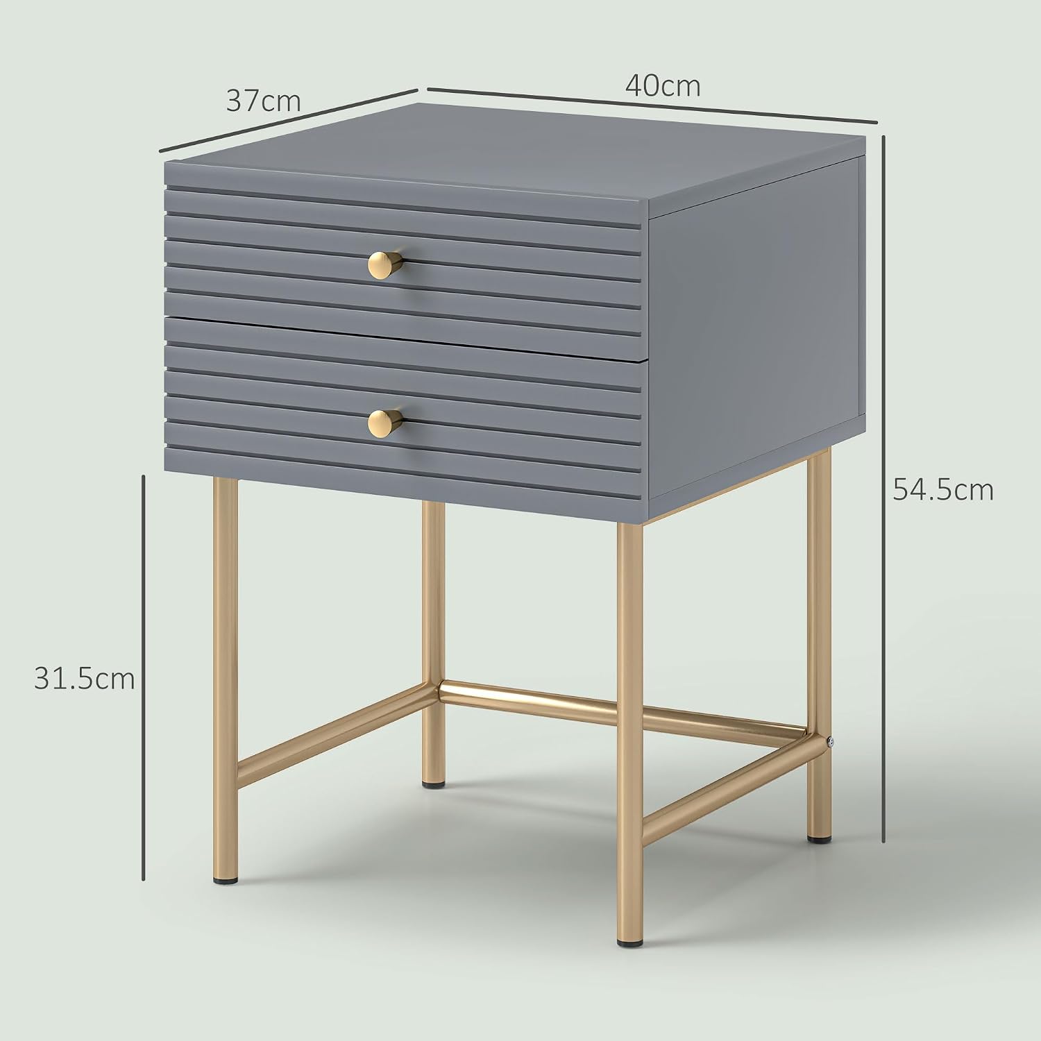 Detalle de HOMCOM 831-858V00GY Bedside Tables, Set of 2, Grey with Gold Legs