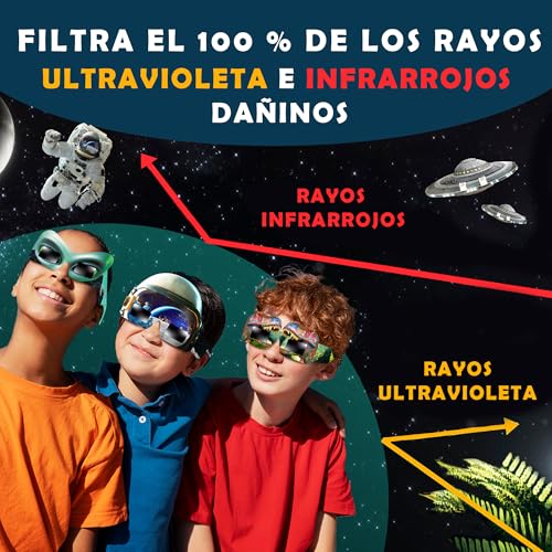 Detalle de Galaxium Pack 12 Gafas de Eclipse Solar para Niños 2026 – Diseños Alien, Astronauta y Dinosaurio